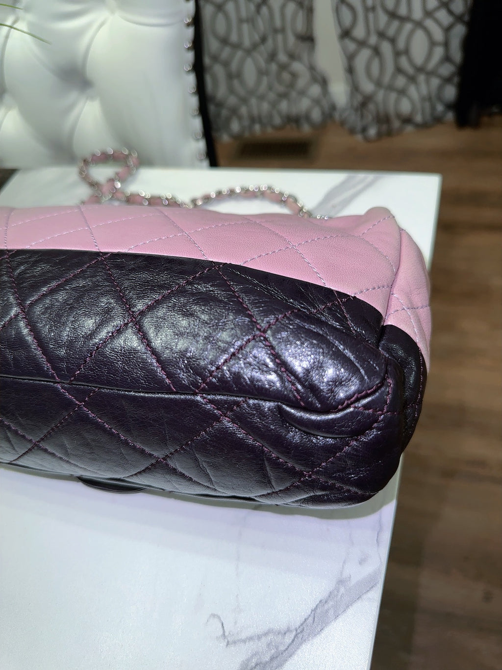 Bicolor Chain Flap Bag Quilted Lambskin Medium