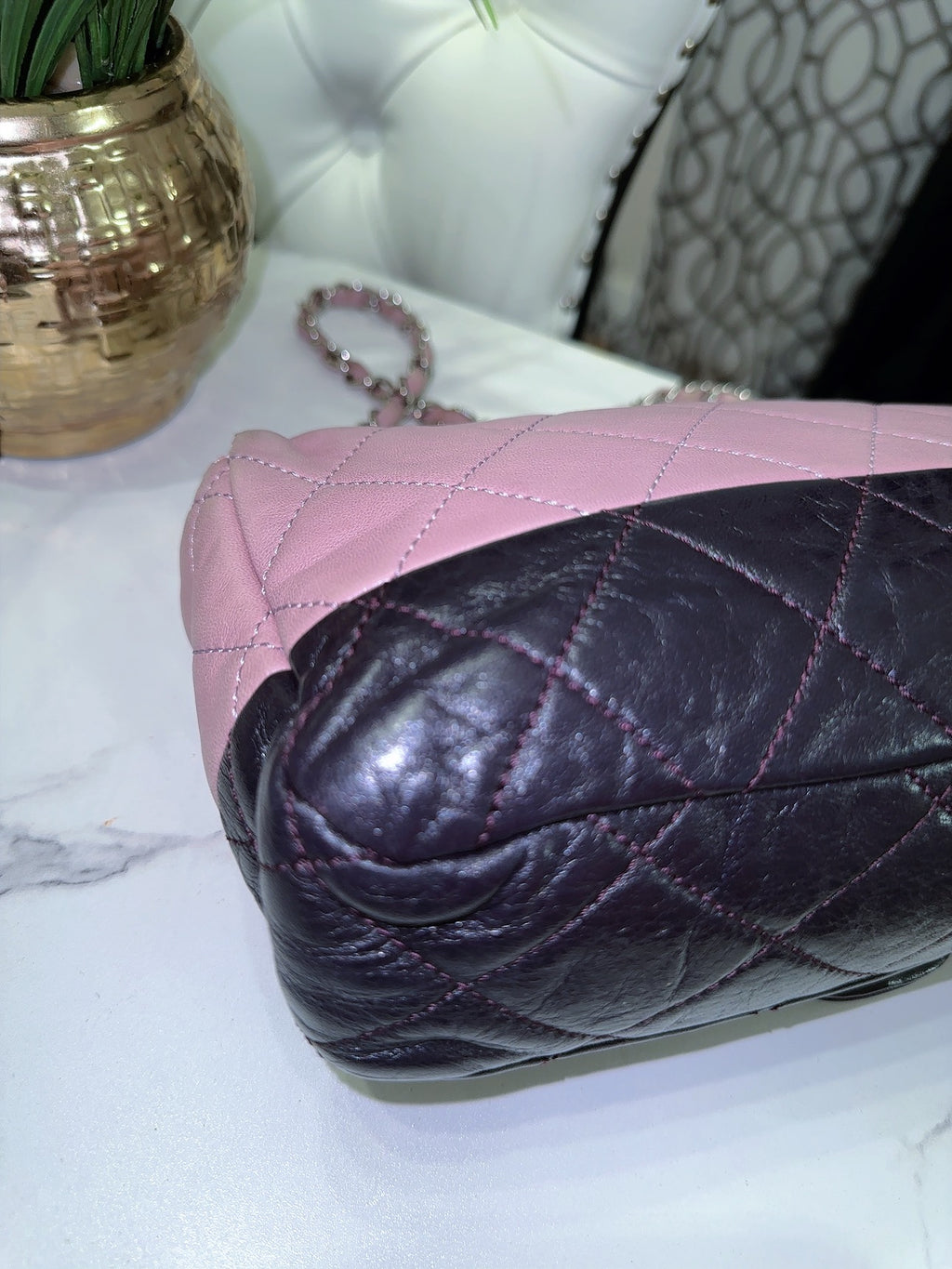 Bicolor Chain Flap Bag Quilted Lambskin Medium