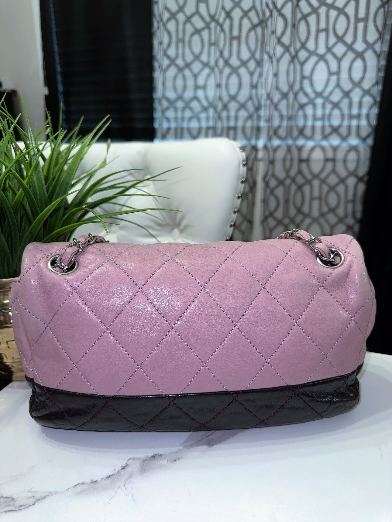 Bicolor Chain Flap Bag Quilted Lambskin Medium