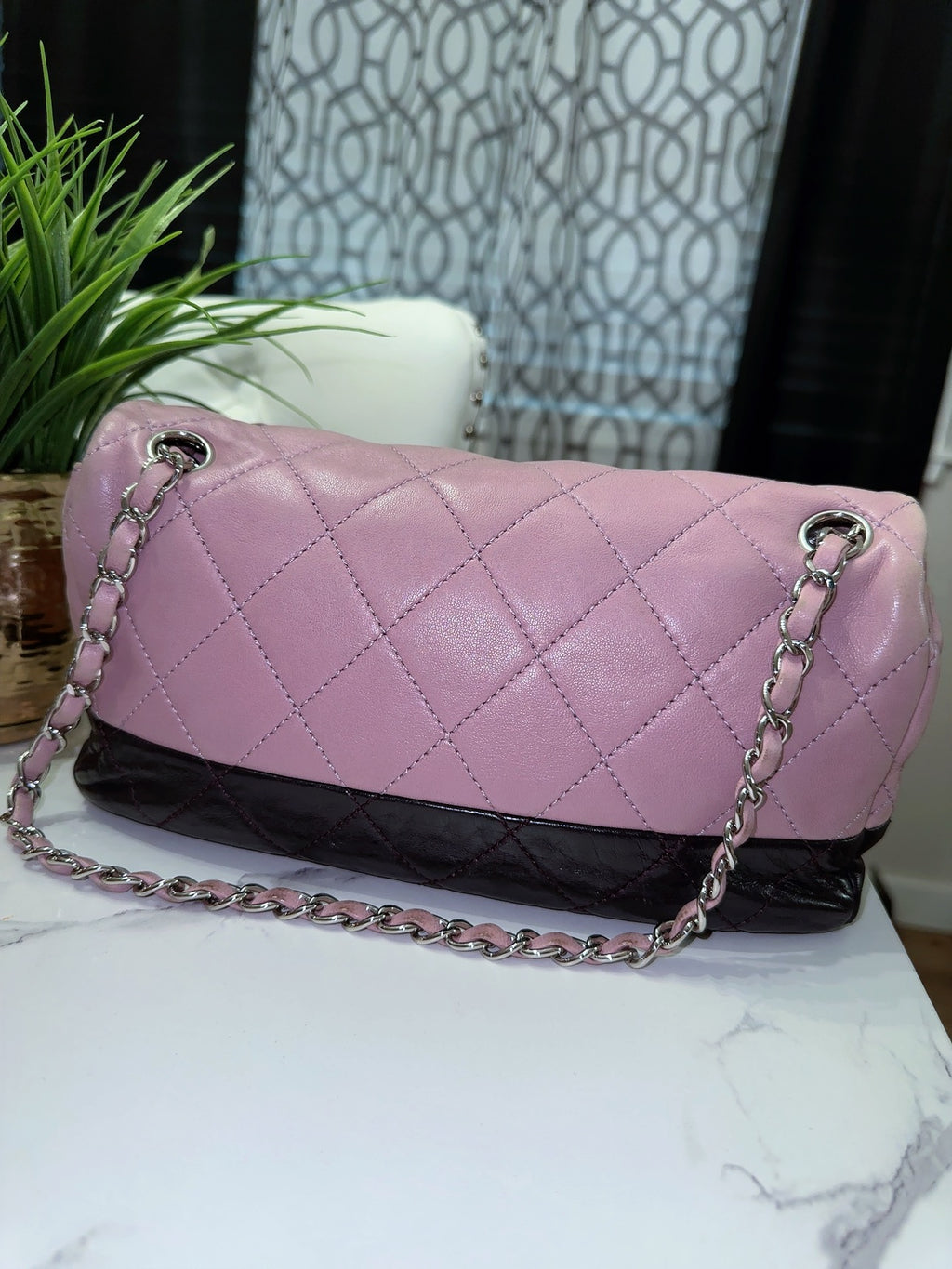 Bicolor Chain Flap Bag Quilted Lambskin Medium