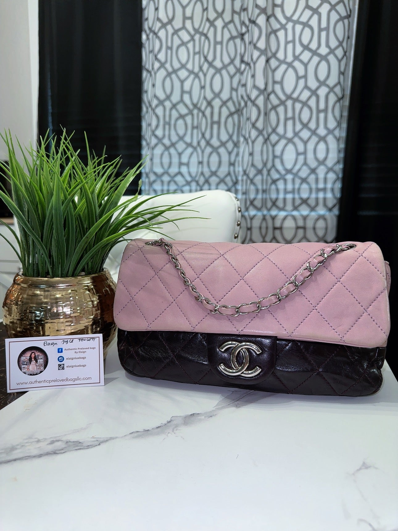 Bicolor Chain Flap Bag Quilted Lambskin Medium