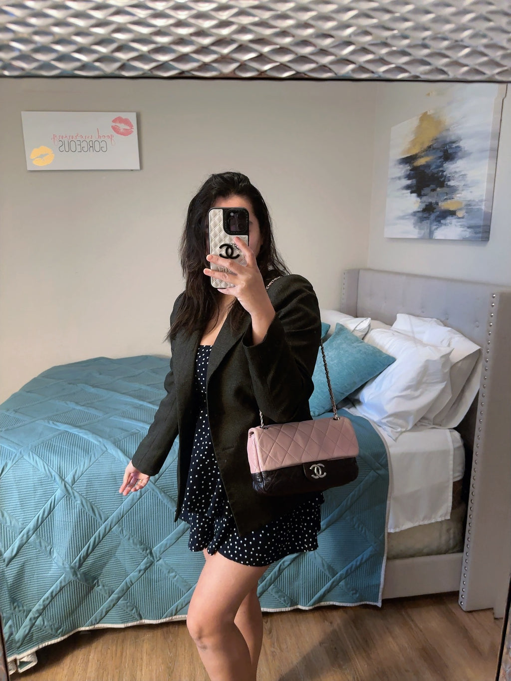 Bicolor Chain Flap Bag Quilted Lambskin Medium