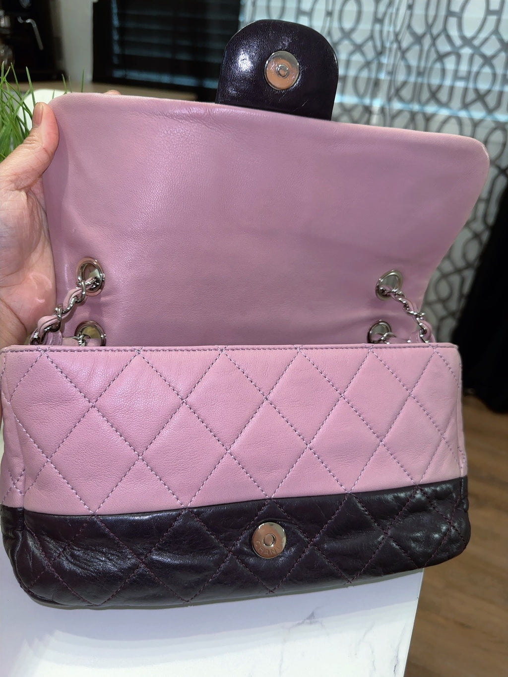 Bicolor Chain Flap Bag Quilted Lambskin Medium