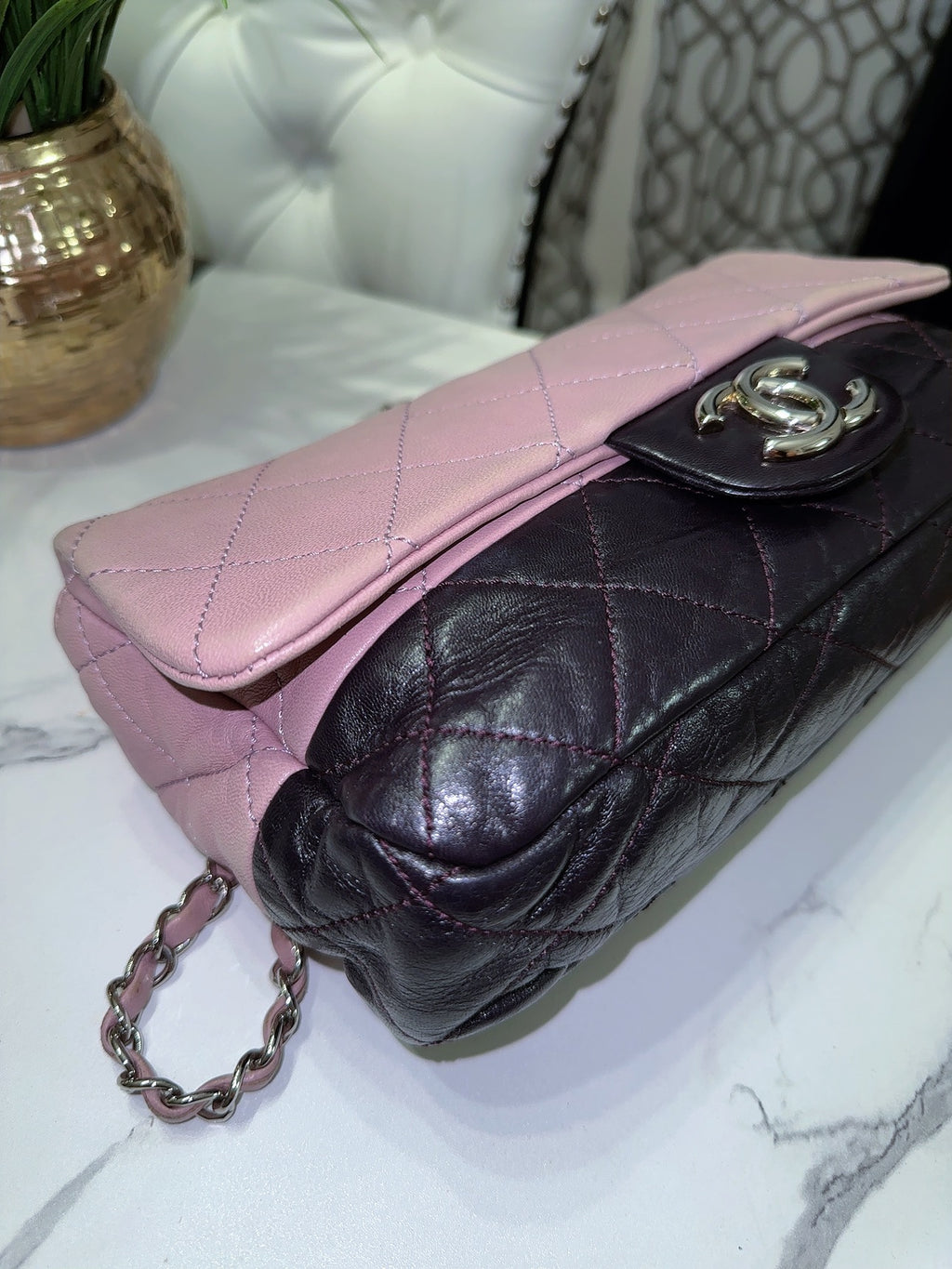 Bicolor Chain Flap Bag Quilted Lambskin Medium