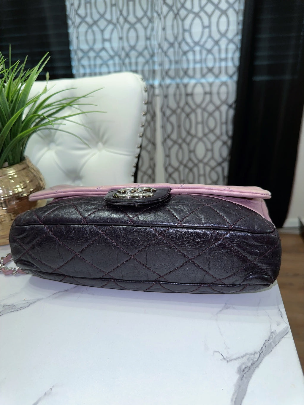 Bicolor Chain Flap Bag Quilted Lambskin Medium