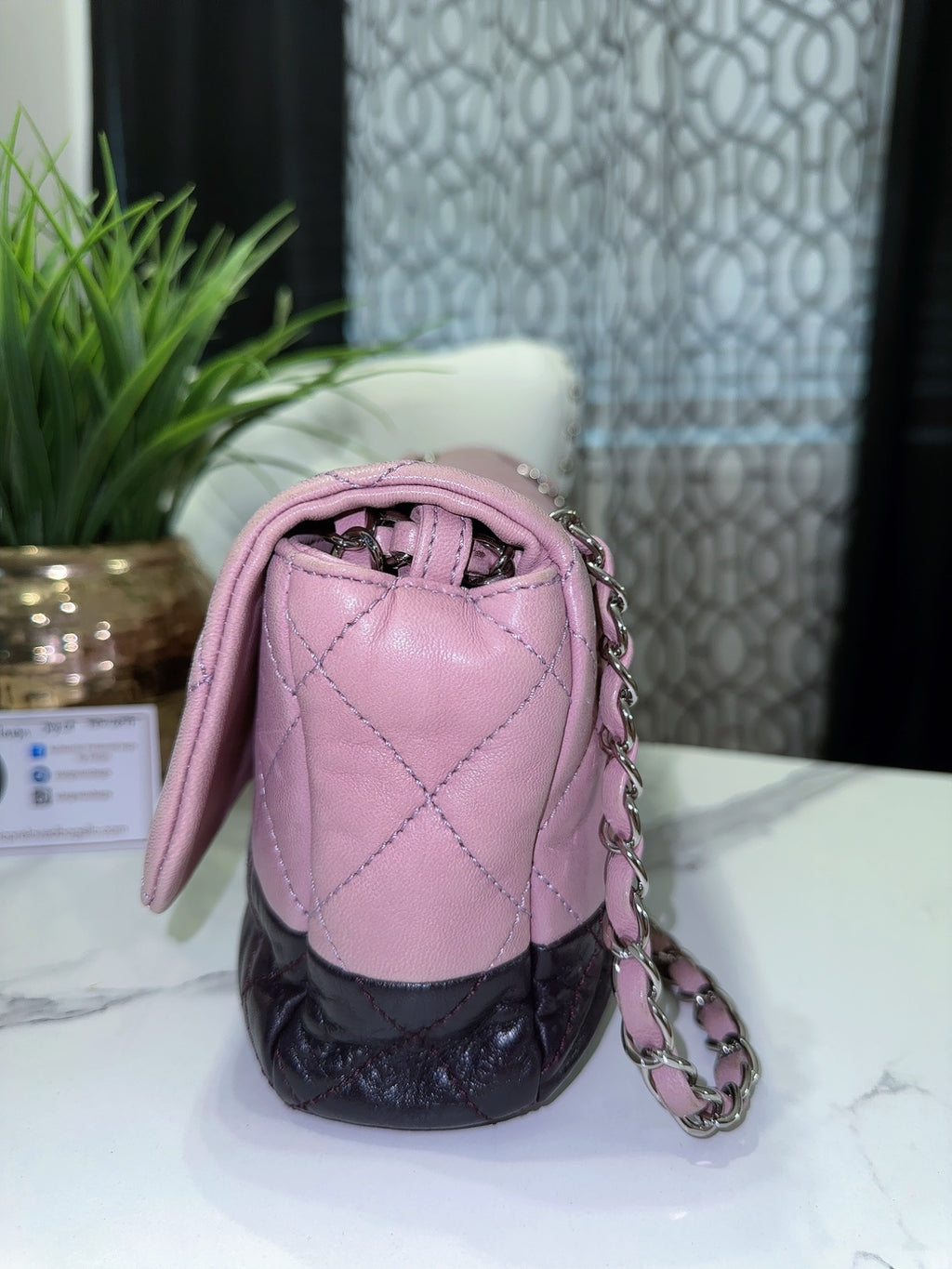 Bicolor Chain Flap Bag Quilted Lambskin Medium