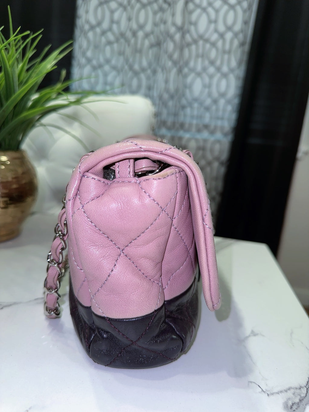 Bicolor Chain Flap Bag Quilted Lambskin Medium