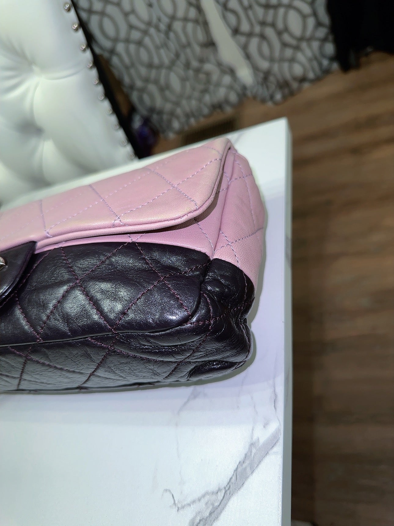 Bicolor Chain Flap Bag Quilted Lambskin Medium