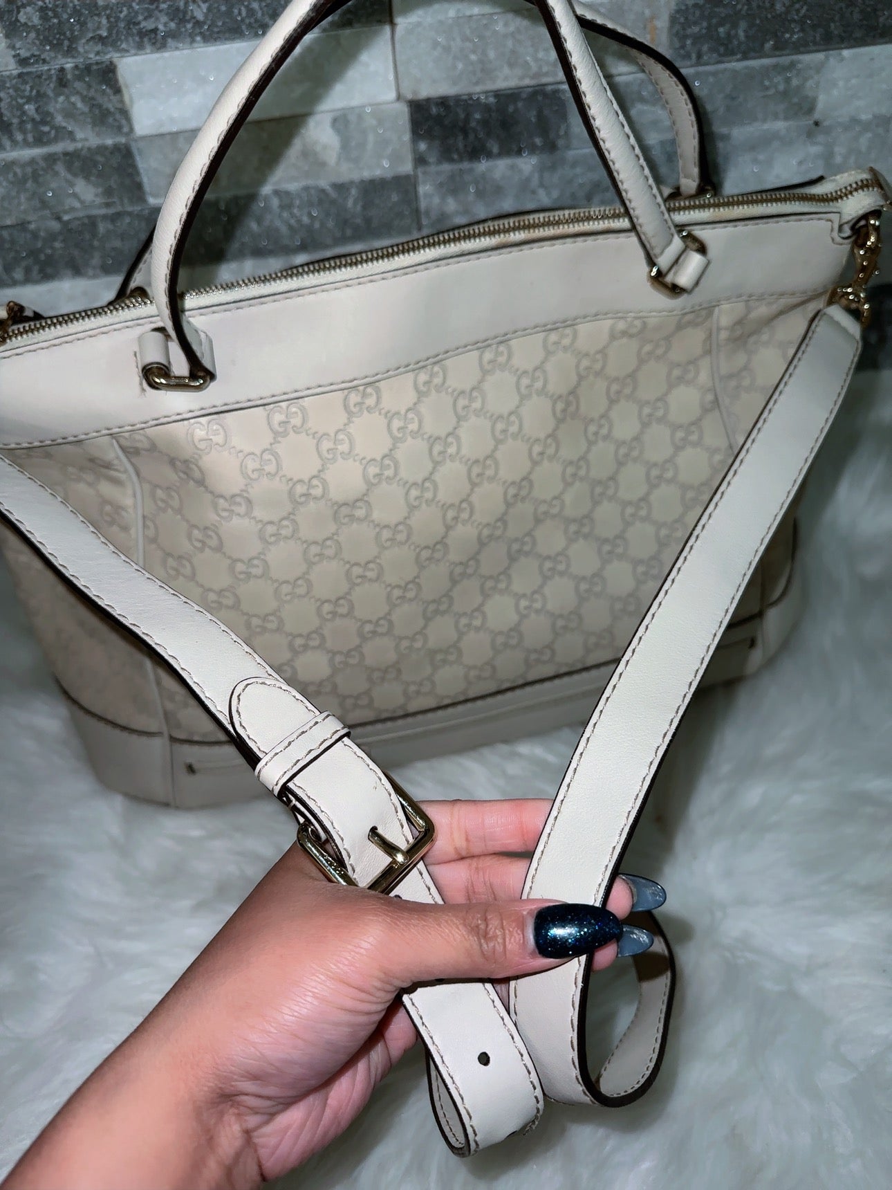 Guccissima Mayfair Top Handle Satchel Off White image 11